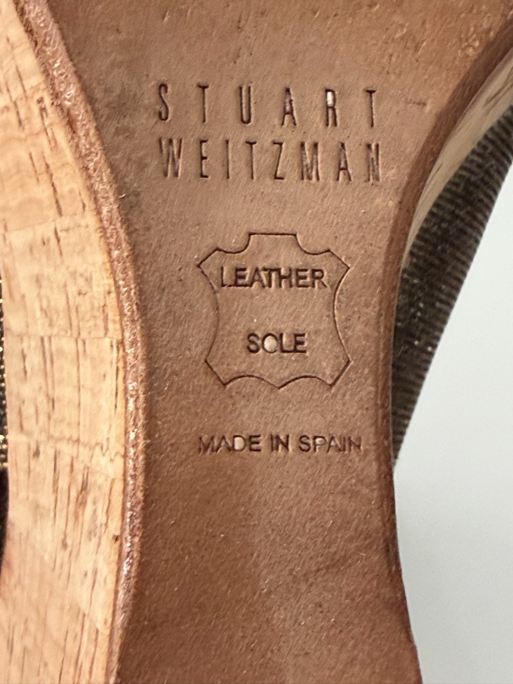Stuart Weitzman Cork Wedge Slingback Peep Toe Shoes Bronze Metallic Size 7.5M - Picture 7 of 12